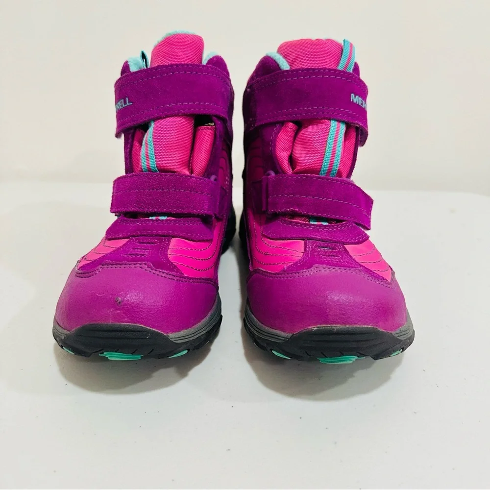 Merrell Youth Size‎ 5M Pink Blue Moab Polar Mid Strap 2.0 Waterproof Snow Boots